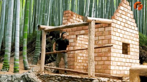 Man Builds Brick Kiln to Build Warm Survival Shelter | Start to Finish Build By @norusarubushcraft