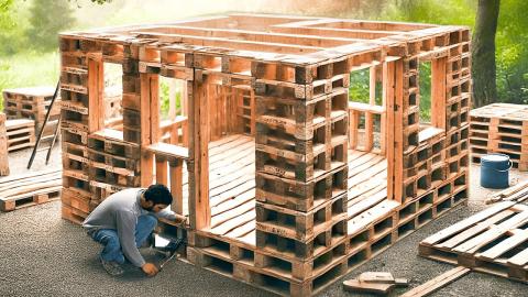 Man Transforms Abandoned Pallets into a Stunning Forest Cabin | by @lesnoy_craft8607