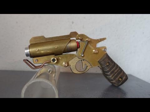 Steampunk Revolver Lasergun demonstration