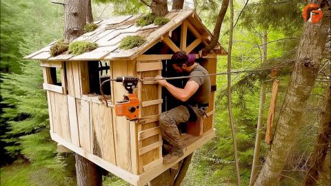 Man Builds Treehouse to Protect Himself from Predators | Start to Finish Build by @forestbuilder