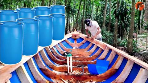 Man Transforms Plastic Drums into an Amazing Boat | Start to Finish Build by @DoyoNosssFishing
