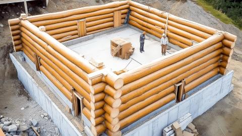 Family Builds Dream Log House in the Forest | Start to Finish by @loginnature8516