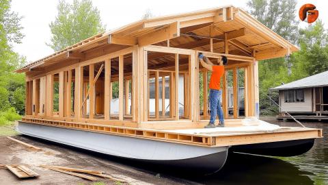 Man Builds Incredible Houseboat for Family | Start to Finish Build by @adrianwoodworm