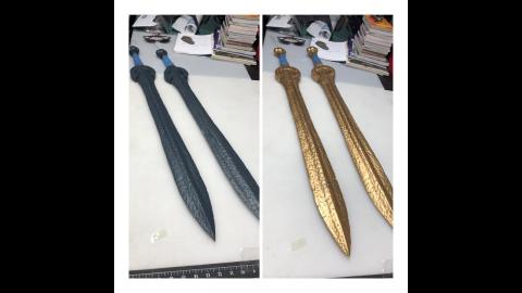 EVIL TED LIVE: Painting Stunt sword props.