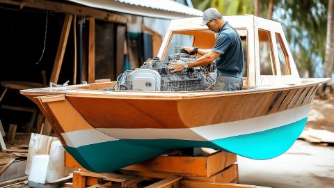 Man Builds Traditional Wooden Boat with Engine | Start to Finish by @JJfishing19marine