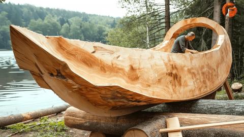 Man Transforms Massive Log into Amazing Canoe | Start to Finish Build By @OutbackMike
