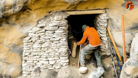 Building Epic Survival Shelter Under Rock | Start to Finish DIY by @vangquangytb